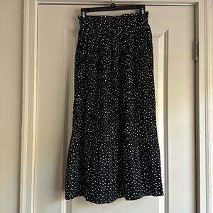 Black and White Polka Dot Ruffled Midi Skirt